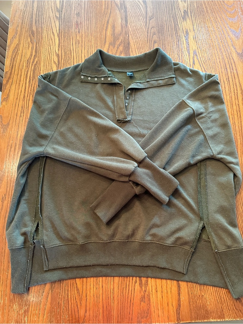Women’s Olive Green Quarter-Placket Sweatshirt